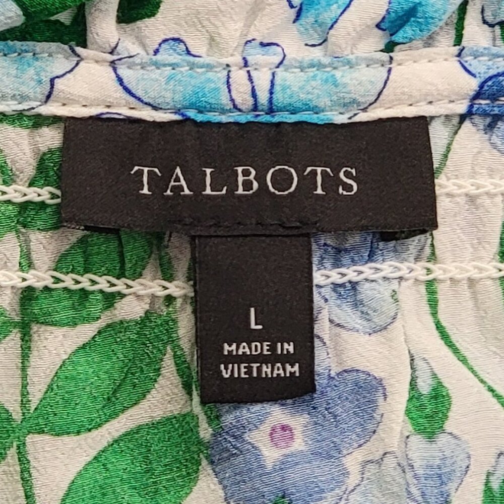 Talbots Blue Climbing Floral Popover Smocked Blouse - L - Picture 11 of 13